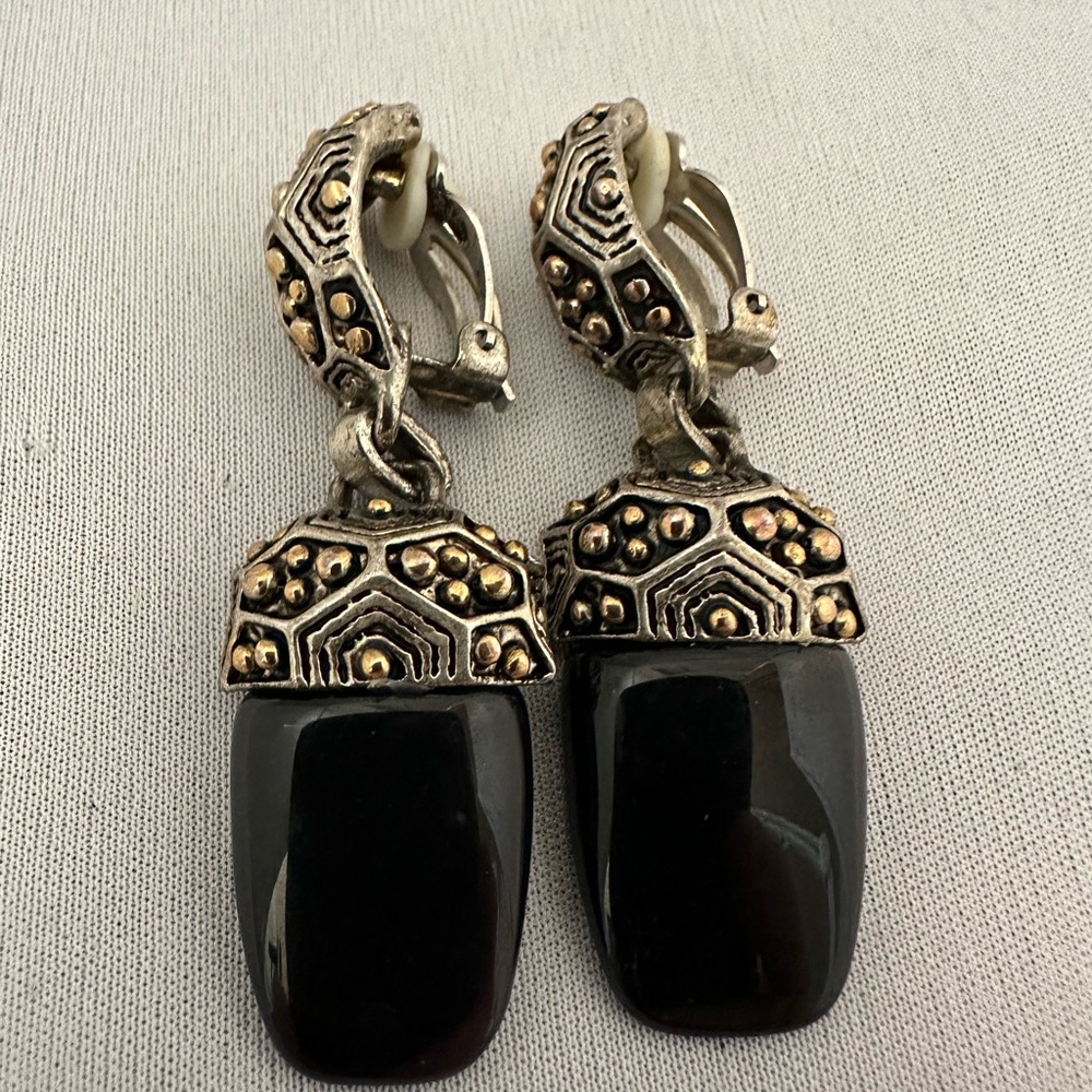 Elegant Black and Gold Earrings ~ CLIP ~ MAKE A STATEMENT!